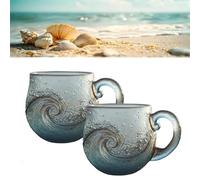 Genérico Sea Glass Wave Mug, 12 Oz Handblown Ocean Wave Glass Mug Cup, Handcrafted Sea Inspired Drinkware, Artistic Ocean-Themed, for Ocean Lovers (A,2*Pcs)