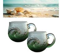 Genérico Sea Glass Wave Mug, 12 Oz Handblown Ocean Wave Glass Mug Cup, Handcrafted Sea Inspired Drinkware, Artistic Ocean-Themed, for Ocean Lovers (C,2*Pcs)