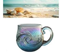 Genérico Sea Glass Wave Mug, 12 Oz Handblown Ocean Wave Glass Mug Cup, Handcrafted Sea Inspired Drinkware, Artistic Ocean-Themed, for Ocean Lovers (B,1*Pcs)
