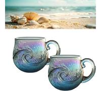 Genérico Sea Glass Wave Mug, 12 Oz Handblown Ocean Wave Glass Mug Cup, Handcrafted Sea Inspired Drinkware, Artistic Ocean-Themed, for Ocean Lovers (B,2*Pcs)