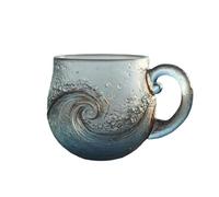 Genérico Sea Glass Wave Mug, 12 oz Handcrafted Ocean Theme Coffee Mug Cup with Textured Sea Wave Design for Tea Wine, Handcrafted Inspired Drinkware Gift for Ocean Lovers (Blue)