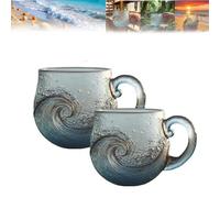 Genérico Sea Glass Wave Mug,Sunset and Wave Dual Design,Handcrafted Ocean Theme Coffee Mug Cup,Coastal Beach Themed Artistic Coffee and Tea Drinkware for Beachs & Surf Lover (2pcs)
