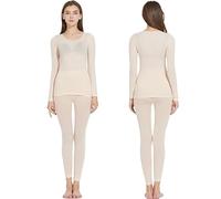 Genérico Seamless Elastic Thermal Inner Wear for Women, Ultra-Thin Crewneck Soft Elastic Self-Heating Thermal Inner Wear Set (Skin,L)