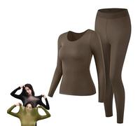 Genérico Seamless Elastic Thermal Inner Wear, Women's Ultra Thin Seamless Thermal Underwear, Thermals Underwear Top Bottom Set (Brown,L)