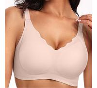 Genérico Seamless Scalloped Push-Up Bra, Sports Bras for Women Summer, Soft Comfortable, Supportive Wireless Push up Bras (Skin,3XL)