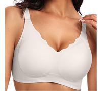 Genérico Seamless Scalloped Push-Up Bra, Sports Bras for Women Summer, Soft Comfortable, Supportive Wireless Push up Bras (White,XXL)