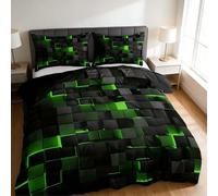 Genérico Seasonal Tech Feel Bedding Digital Print, Digital Printing Quilt Three-Piece Set, Full Size Light Geometric Comforter Sets, for Men Women Decor Comforter Modern Duvet Sets (Green,Twin)