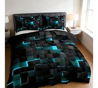 Genérico Seasonal Tech Feel Bedding Digital Print, Digital Printing Quilt Three-Piece Set, Full Size Light Geometric Comforter Sets, for Men Women Decor Comforter Modern Duvet Sets (Light Blue,Twin)