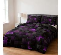 Genérico Seasonal Tech Feel Bedding Digital Print, Digital Printing Quilt Three-Piece Set, Full Size Light Geometric Comforter Sets, for Men Women Decor Comforter Modern Duvet Sets (Purple,Twin)