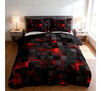 Genérico Seasonal Tech Feel Bedding Digital Print, Digital Printing Quilt Three-Piece Set, Full Size Light Geometric Comforter Sets, for Men Women Decor Comforter Modern Duvet Sets (Red,Twin)