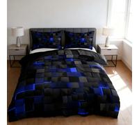 Genérico Seasonal Tech Feel Bedding Digital Print, Digital Printing Quilt Three-Piece Set, Full Size Light Geometric Comforter Sets, for Men Women Decor Comforter Modern Duvet Sets (Blue,Twin)