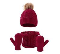 Genérico Seda Infantil Sombrero Bufanda Conjunto Polar Forro Cuello Mitones para Niños Niñas Satén Blanco, rojo, Talla única