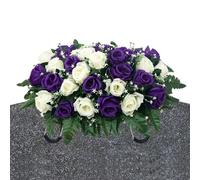 Genérico Selle Florale Funéraire pour Tombes - Roses en soie décoration cimetière Composition mémorial | Ornement tombe Souvenir Pierre tombale Fleurs commémoratives fête Des mères et pères extérieur