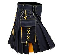 Genérico Sentido del diseño Tendencia de la Moda Vestido de escocés Falda Plisada Medieval Multicolor (Yellow, XXXL)