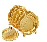 Genérico Serving Tray - 15cm Stainless Steel | Vintage Dessert Plates With Rack | Embossed Tray Set | Gold Decorative Plates For Fruit Snacks Dessert Display Dining Table Party Home Use