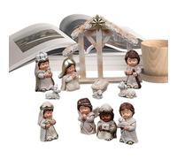 Genérico Set Belén Navideño 12 Piezas - Resina | Figuras Pesebre Miniatura, Virgen María Jesús | Esculturas Decoración Mesa Y Festivos para Niños Y Hogar