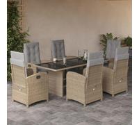 Genérico Set Comedor de jardín 7 pzas con Cojines ratán sintético Beige,Mobiliario,Muebles de jardín,Conjuntos de jardín-3212496