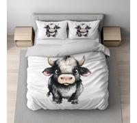 Genérico Set copripiumino in Morbida Microfibra Copripiuminos Nero Bianco, couripiumino 200 x 200 + federa 2 x 50 x 70,Stile Cinese Pittura A Inchiostro Bue,Facile da pulire,Easy Cura,Ipoallergenico