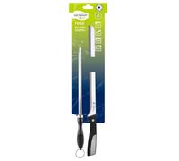 Genérico Set corte jamón 2 piezas (Cuchillo Jamonero + Chaira) - Acero Inoxidable - Mango Polipropileno negro con detalles en acero inoxidable.