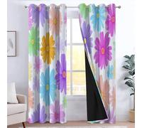 Genérico Set de 2 Paneles Cortinas de 215 cm de Largo, Linda Margarita Flor, Cortinas Opacas con Ojales para Ventanas de salón, Comedor o Dormitorio, Blanco