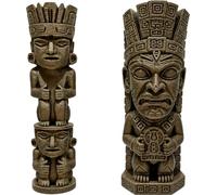 Genérico Set de 2 Tótems Aztecas Decorativos de 20 cm - Figuras Inspiradas en la Cultura Azteca y Maya - Esculturas Tribales para Salón, Entrada y Estantería - Decoración Étnica Vintage
