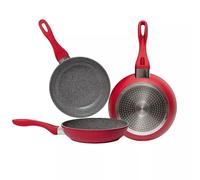 Genérico Set de 3 sartenes 20/24/28cm revestimiento antiadherente a la piedra (Rojo)