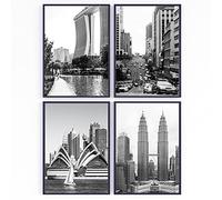 Genérico Set de 4 láminas decorativas para enmarcar. Fotos de viaje blanco y negro. Ciudades del mundo para los cuadros de tu pared. Posters impresos. Sin marco (21 x 30 cm)