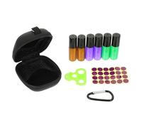 Genérico Set de 7 Piezas para Aceites Esenciales con 6 Frascos Roll-On de Vidrio de 5 Ml y Bolsa Portátil Negra con Cremallera Resistente y Hermética para Viaje y Uso Diario