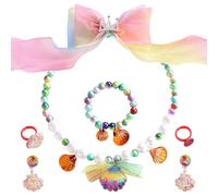 Genérico Set de collar Little Mermaid, juego de joyas de,7x Pendientes de pulsera de collar de princesa de conjunto - Fetend Play Accesorios de disfraces, decoraciones de fiesta para ropa diaria