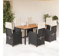 Genérico Set de Comedor de jardín 7 pzas y Cojines ratán sintético Negro,Conjuntos de jardín-3212472