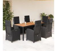 Genérico Set de Comedor de jardín 7 pzas y Cojines ratán sintético Negro,Conjuntos de jardín-3212478