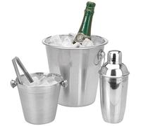 Genérico - Set de cubiteras y coctelera de Acero Inoxidable (4 Piezas)
