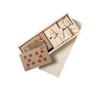 Genérico Set de Juegos de Mesa Nature en Madera, Incluye Baraja de Naipes y Dominó, Estuche de Madera con Compartimentos, 18.7 x 7.5 x 2.5 cm