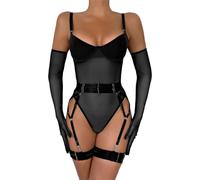 Genérico Set De Lenceria Sexy Lencería Mujer Talla Grande Lencería De para Mujer Sexy Conjunto Transparente 4 Piezas A Juego Lenceria Erótico Agujero Black S