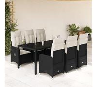 Genérico Set de Mesa y sillas de jardín 7 pzas y Cojines ratán PE Negro,Mobiliario,Muebles de jardín,Conjuntos de jardín-3276993