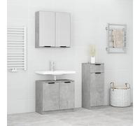 Genérico Set de Muebles baño 3 pzas Madera contrachapada Gris hormigón,Mobiliario,Conjuntos de Muebles,Muebles de baño-3115871