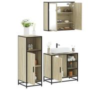 Genérico Set de Muebles de baño 3 pzas Madera contrachapada Roble Sonoma,Muebles de baño-3300966