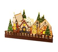 Generico Set de pueblo de Navidad - La escena de la ciudad de madera, expositor en cabina nevada con luces LED y figurillas, decorativos de luz cálida | Escritorio navideño para casa, oficina