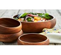 Genérico Set Ensaladera de Madera de Acacia compuesto por ensaladera de 23 cm, 6 Cuencos de 12 cm y 2 Cubiertos