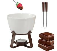 Genérico Set Fondue Chocolate - Olla Cerámica Antiadherente 300ml, Fundidor Queso con 2 Tenedores Acero | Ideal Postres, Mantequilla, Snack, Hogar, Oficina, Fiesta, Picnic