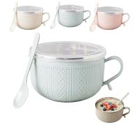 Genérico Set of 3 25-Oz Mug Meals With/Lid-Its,Christmas 3 Piece Meal Mugs with Handles & Spoon,Stainless Steel Double-Layer Heat-Resistant Bowl (Blue)