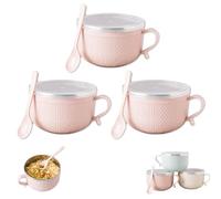 Genérico Set Of (4) 25-Oz Mug Meals W/Lid-Its, Christmas 4 Piece Meal Mugs Set, Soup Mugs With Handles And Lids For Soups, Stews, Coffee Idea (Pink,3pcs)