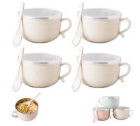 Genérico Set Of (4) 25-Oz Mug Meals W/Lid-Its, Christmas 4 Piece Meal Mugs Set, Soup Mugs With Handles And Lids For Soups, Stews, Coffee Idea (Beige,4pcs)