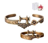 Genérico Sewing Machine Bracelet & Ring Set, Vintage Jewelry with Measuring Tape Detail, Creative Artisan Gift for Crafters,Sewers & Costume Designers (Ring+Bracelet)