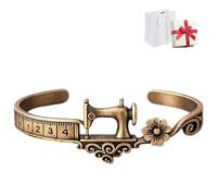 Genérico Sewing Machine Bracelet & Ring Set, Vintage Jewelry with Measuring Tape Detail, Creative Artisan Gift for Crafters,Sewers & Costume Designers (Bracelet)