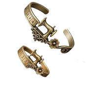 Genérico Sewing Machine Bracelet & Ring Set,Vintage Sewing Charms Machine Jewelry,Quilters Themed Metal Alloy Adjustable Bracele,Antique Bronze Alloy Bracelets & Rings (6, 6.5, Centímetros)