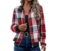 Genérico Shackets for Women 2025 Plaid Shirts for Women Zip Up Flannel Plaid Jackets Long Sleeve Outwear Coat Fall Clothes (D,M)
