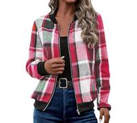 Genérico Shackets for Women 2025 Plaid Shirts for Women Zip Up Flannel Plaid Jackets Long Sleeve Outwear Coat Fall Clothes (C,M)