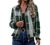 Genérico Shackets for Women 2025 Plaid Shirts for Women Zip Up Flannel Plaid Jackets Long Sleeve Outwear Coat Fall Clothes (E,L)