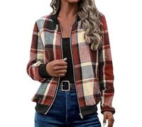 Genérico Shackets for Women 2025 Plaid Shirts for Women Zip Up Flannel Plaid Jackets Long Sleeve Outwear Coat Fall Clothes (G,M)